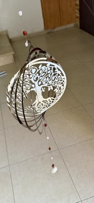 מובייל ספינר עץ החיים עשוי כולו נירוסטה אל חלד  קוטר 30 סמ עם אבני קריסטל סיטרין.
